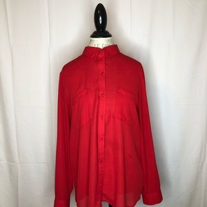 Apt. 9 Button Up Blouse, Red, Size: XL